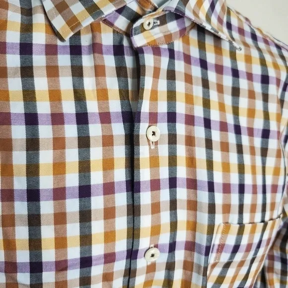 Peter Millar Plaid Button Down Shirt Men Size Medium Orange Purple