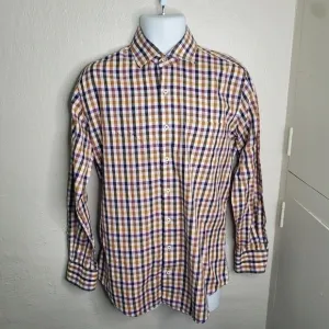 Peter Millar Plaid Button Down Shirt Men Size Medium Orange Purple
