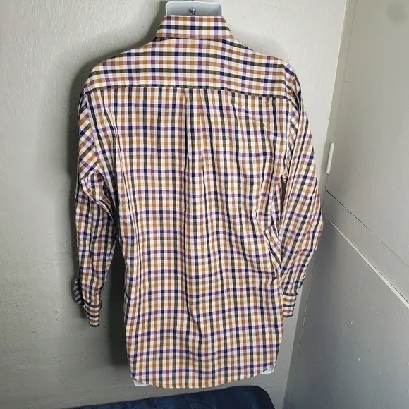 Peter Millar Plaid Button Down Shirt Men Size Medium Orange Purple