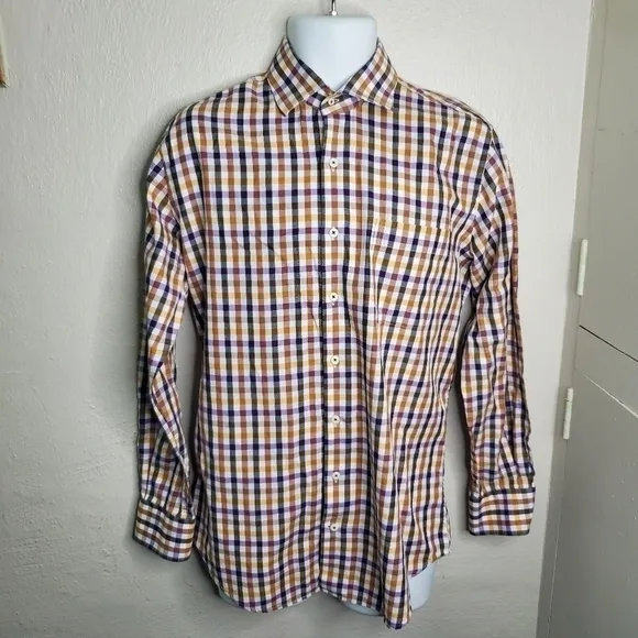 Peter Millar Plaid Button Down Shirt Men Size Medium Orange Purple