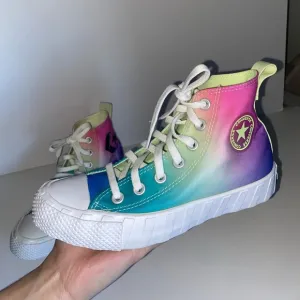 Pink and Green High-Top Sneakers with Rubber Toe Cap