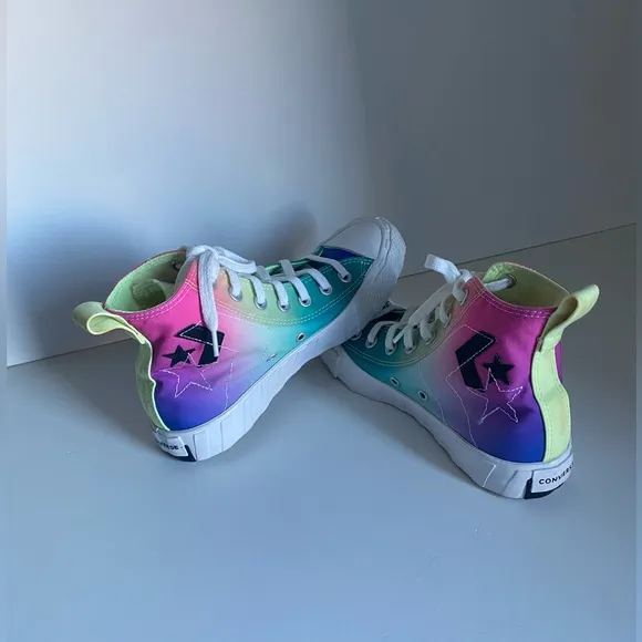 Pink and Green High-Top Sneakers with Rubber Toe Cap
