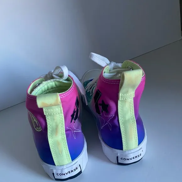 Pink and Green High-Top Sneakers with Rubber Toe Cap