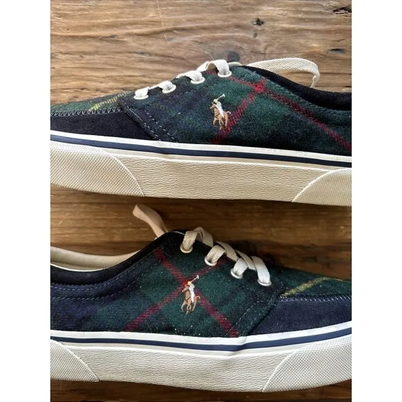 Polo Ralph Lauren Faxon X Tartan Plaid Leather Pony Shoes Sz9 Designer SoHo 90s