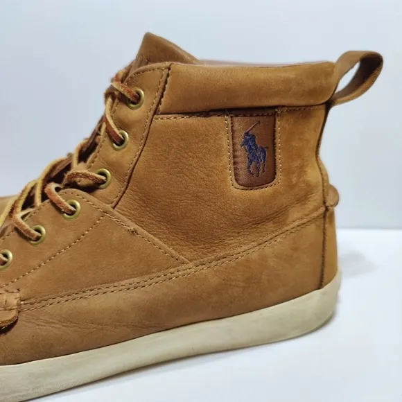 Polo Ralph Lauren Tavis Brown High Top Nubuck Leather Shoes Size 10.5D