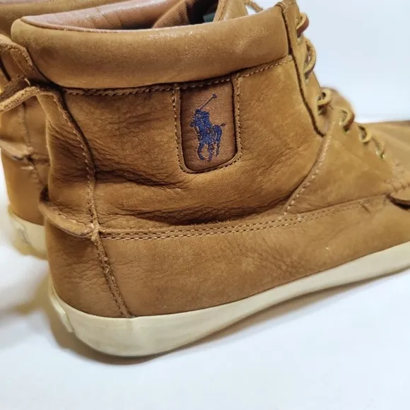 Polo Ralph Lauren Tavis Brown High Top Nubuck Leather Shoes Size 10.5D