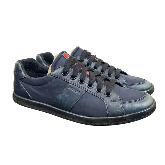 Prada Leather and Nylon Low Top Sneakers Shoes Men's 8