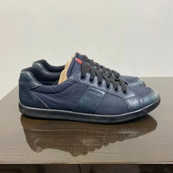 Prada Leather and Nylon Low Top Sneakers Shoes Men's 8