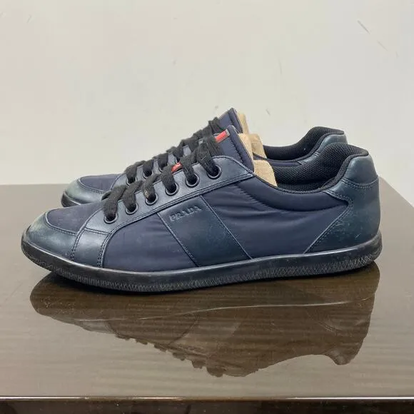 Prada Leather and Nylon Low Top Sneakers Shoes Men's 8