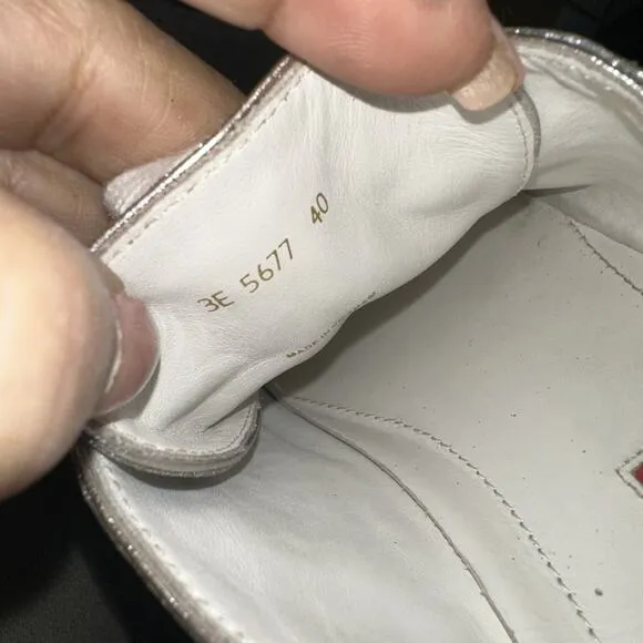 Prada Silver Glitter Studded Low Top Sneakers EU 40