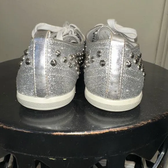Prada Silver Glitter Studded Low Top Sneakers EU 40