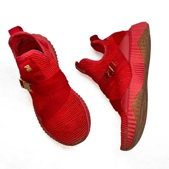 Puma Defy Red / Gold / Gum Sole Mid Athletic Shoes