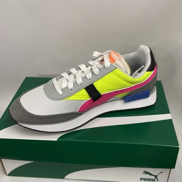 PUMA Future Rider Play On Sneakers Yellow Alert/White/Hot Pink Size 8.5 NIB!