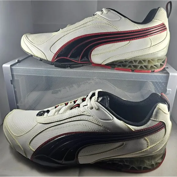 Puma Mens White &amp; Red Athletic Shoes Size 10,5