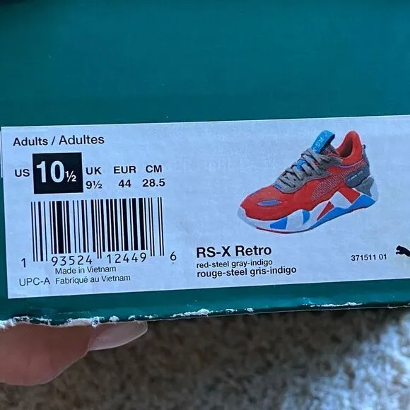 Puma Rs x Retro Red Steel Gray Indigo Sneakers Size 10.5