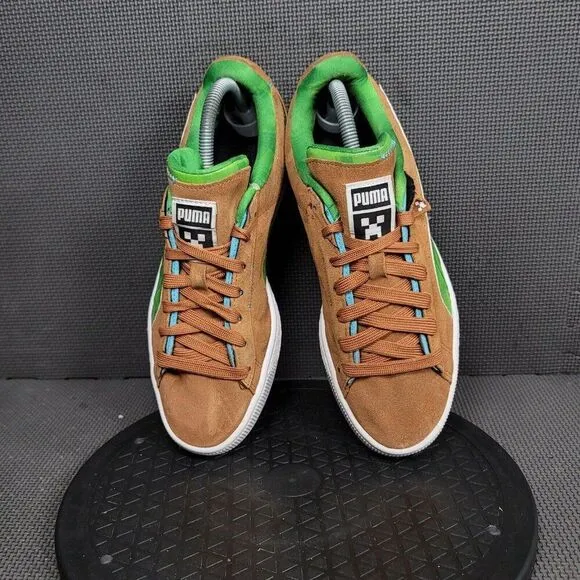 Puma Suede x Minecraft Shoes Mens Sz 7.5 Brown Green Low Top Sneakers Trainers
