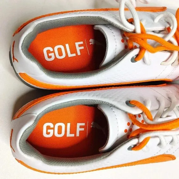 Puma Titan Tour v2 White Orange Lace Up Golf Shoes Men's Size 5 Women's 7