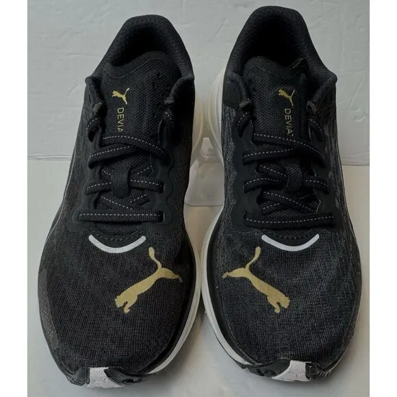 Puma Womens Size 6 Black Deviate Nitro 2 Team Gold Running Sneakers Shoes