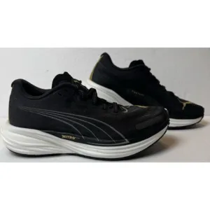 Puma Womens Size 6 Black Deviate Nitro 2 Team Gold Running Sneakers Shoes