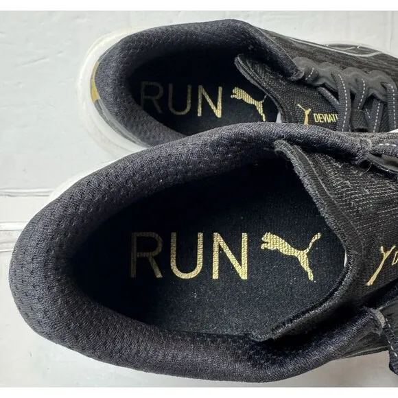 Puma Womens Size 6 Black Deviate Nitro 2 Team Gold Running Sneakers Shoes