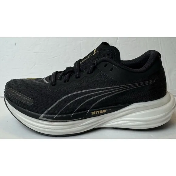 Puma Womens Size 6 Black Deviate Nitro 2 Team Gold Running Sneakers Shoes