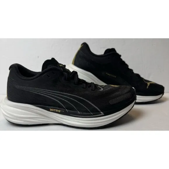 Puma Womens Size 6 Black Deviate Nitro 2 Team Gold Running Sneakers Shoes
