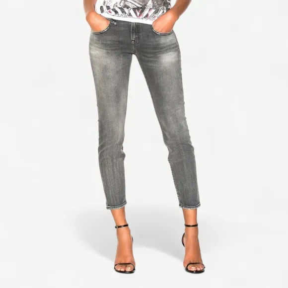 R13 Boy Skinny Union Gray Italy Jeans Ankle Crop Luxury Denim Distressed  Fading