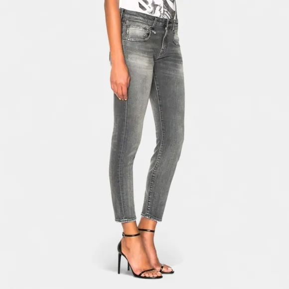 R13 Boy Skinny Union Gray Italy Jeans Ankle Crop Luxury Denim Distressed  Fading