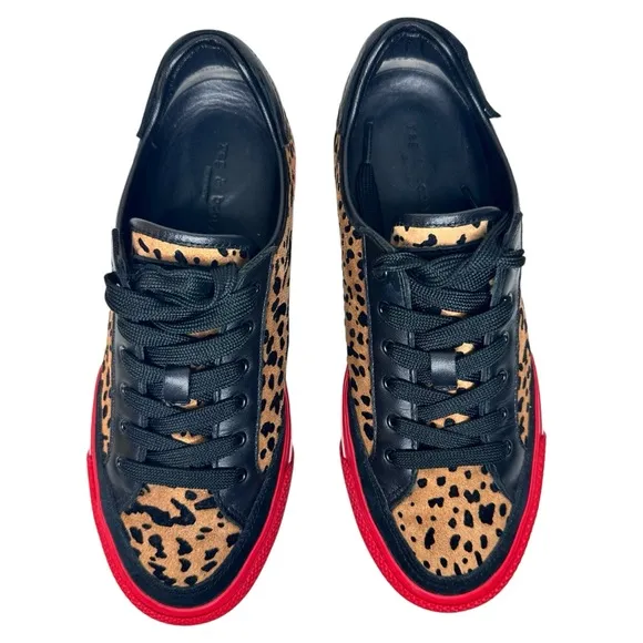 Rag &amp; Bone Army Cheetah Leather Sneakers SZ 37 Shoes Brown Black Red