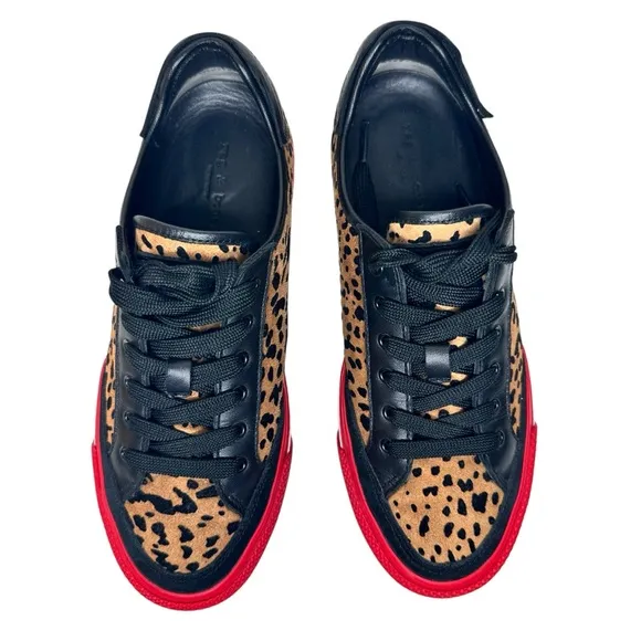 Rag &amp; Bone Army Cheetah Leather Sneakers SZ 37 Shoes Brown Black Red