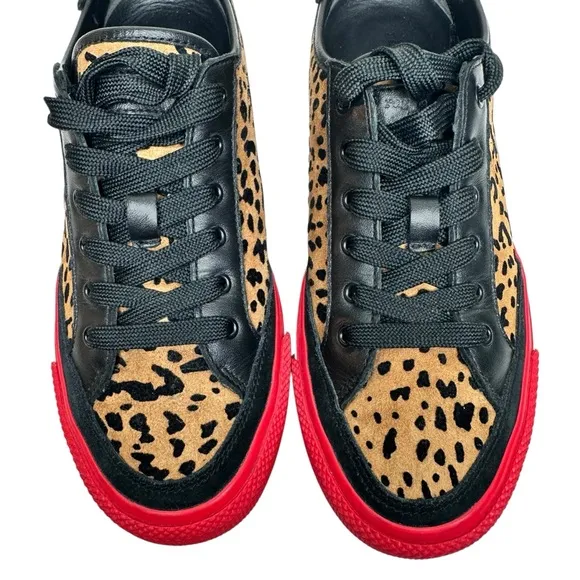 Rag &amp; Bone Army Cheetah Leather Sneakers SZ 37 Shoes Brown Black Red