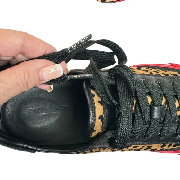 Rag &amp; Bone Army Cheetah Leather Sneakers SZ 37 Shoes Brown Black Red