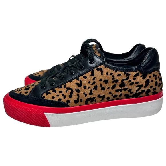 Rag &amp; Bone Army Cheetah Leather Sneakers SZ 37 Shoes Brown Black Red