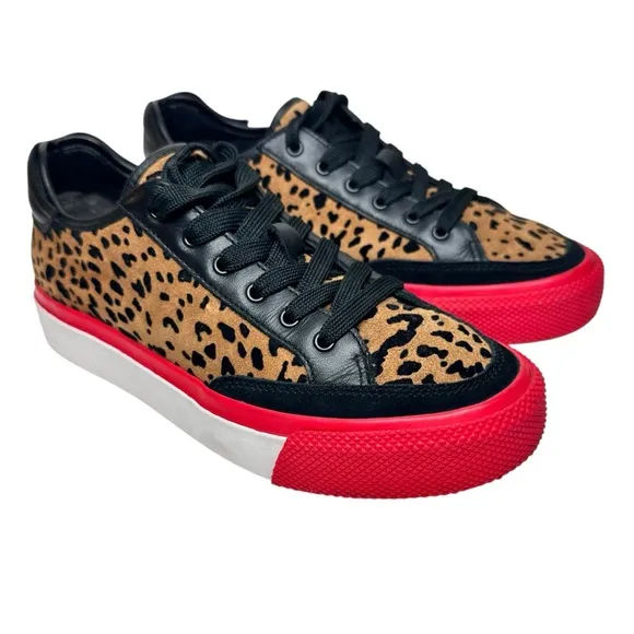 Rag &amp; Bone Army Cheetah Leather Sneakers SZ 37 Shoes Brown Black Red