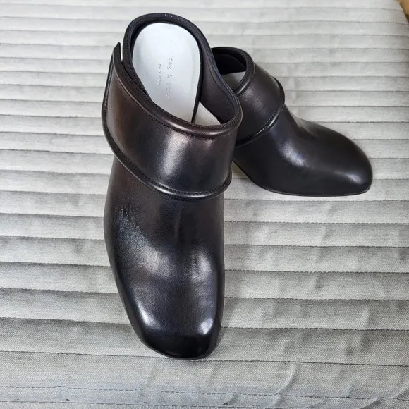 Rag &amp; Bone NY Elliot Mid Heel Mules Womens Size 5 US/35 Black Leather