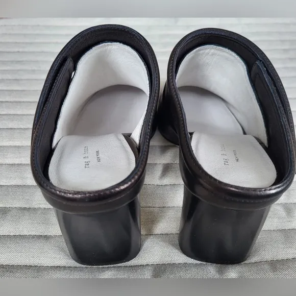 Rag &amp; Bone NY Elliot Mid Heel Mules Womens Size 5 US/35 Black Leather