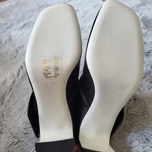 Rag &amp; Bone NY Elliot Mid Heel Mules Womens Size 5 US/35 Black Leather