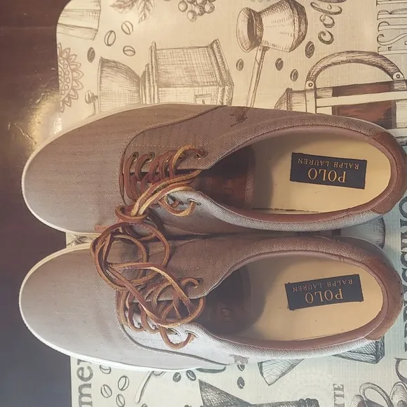 RALPH LAUREN POLO VAUGHN  CANVASS SHOES BEIGE BROWN SHOE MEN'S 10.5M LIKE NEW!