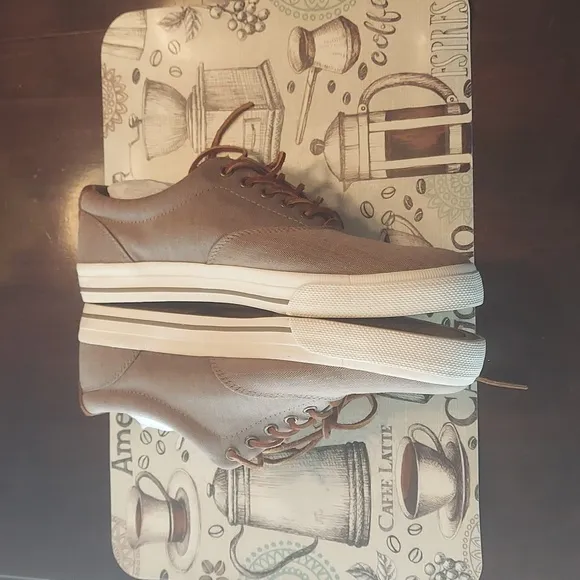 RALPH LAUREN POLO VAUGHN  CANVASS SHOES BEIGE BROWN SHOE MEN'S 10.5M LIKE NEW!