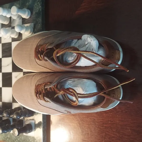 RALPH LAUREN POLO VAUGHN  CANVASS SHOES BEIGE BROWN SHOE MEN'S 10.5M LIKE NEW!