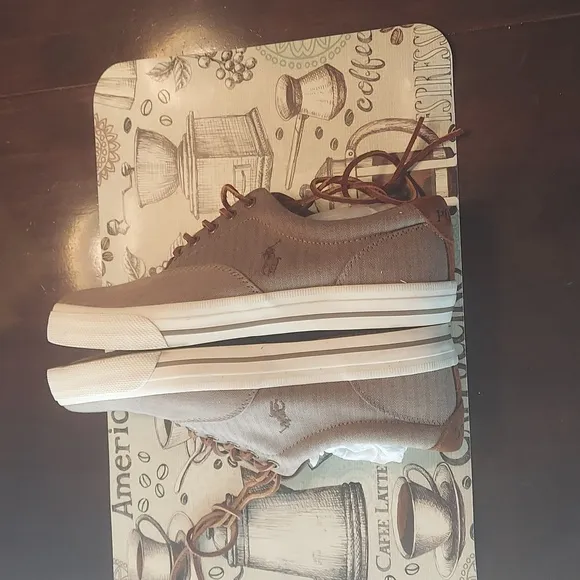 RALPH LAUREN POLO VAUGHN  CANVASS SHOES BEIGE BROWN SHOE MEN'S 10.5M LIKE NEW!