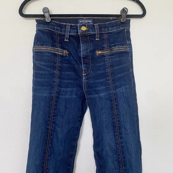 RAMY BROOK Emily Split Hem Jeans High Rise Center Seam Dark Blue Spring Sz 26