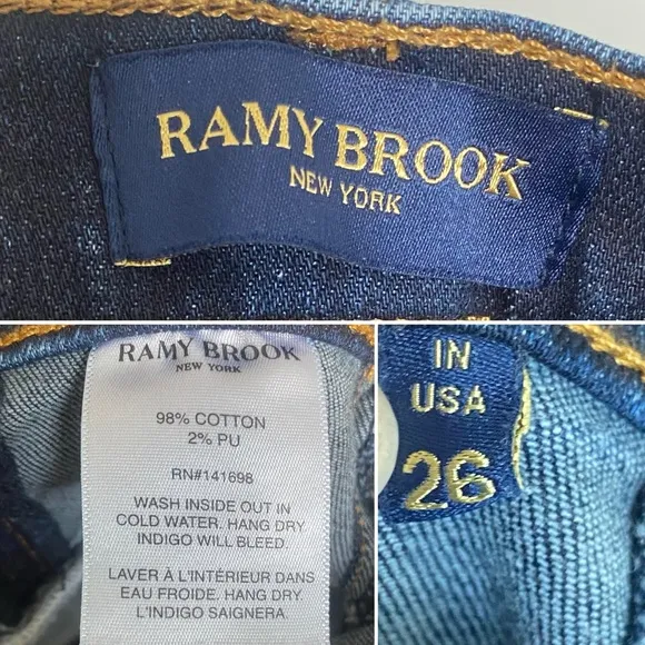 RAMY BROOK Emily Split Hem Jeans High Rise Center Seam Dark Blue Spring Sz 26