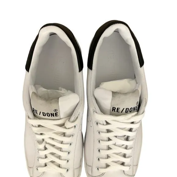 RE/DONE Tennis Sneakers Leather Low Top Trainer Shoes White Black NWOB Size 11