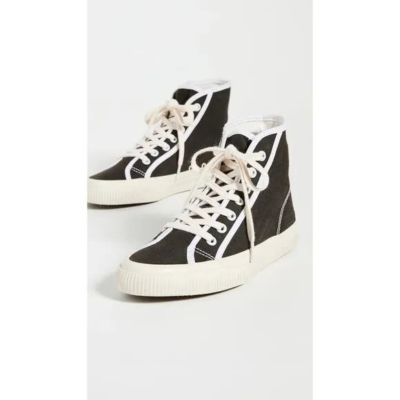 REDONE Womens Black Contrast Trim Grommets Distressed 90 Toe Sneakers Shoes 38