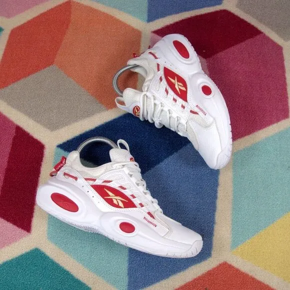 Reebok Iverson Solution Mid White Red Kids Basketball Shoes Size 3.5 US