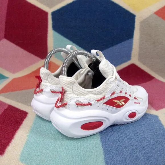 Reebok Iverson Solution Mid White Red Kids Basketball Shoes Size 3.5 US