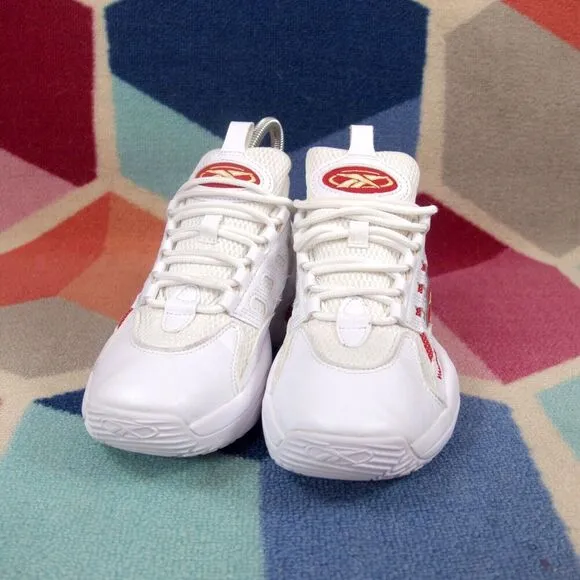 Reebok Iverson Solution Mid White Red Kids Basketball Shoes Size 3.5 US