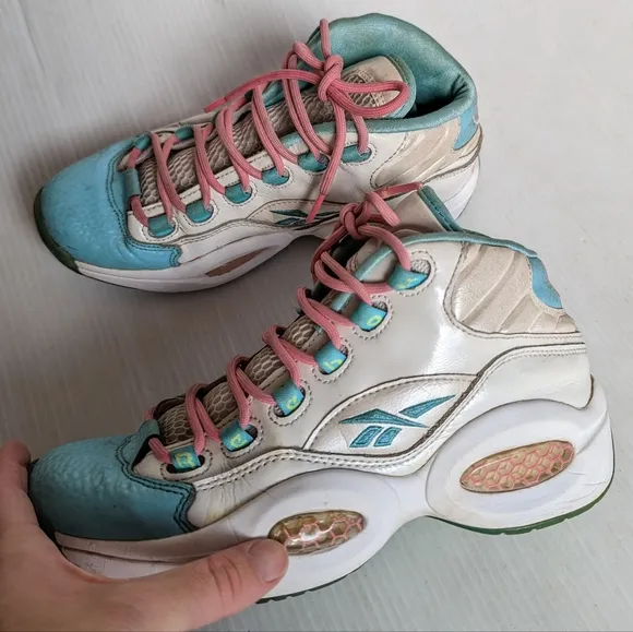 REEBOK Question Kamikaze II Easter blue pink high top basketball shoes