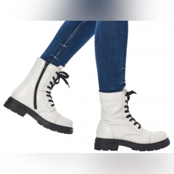 Rieker Z9122 Women's Lace-Up Ankle Boots Sz 8.5/40 off white